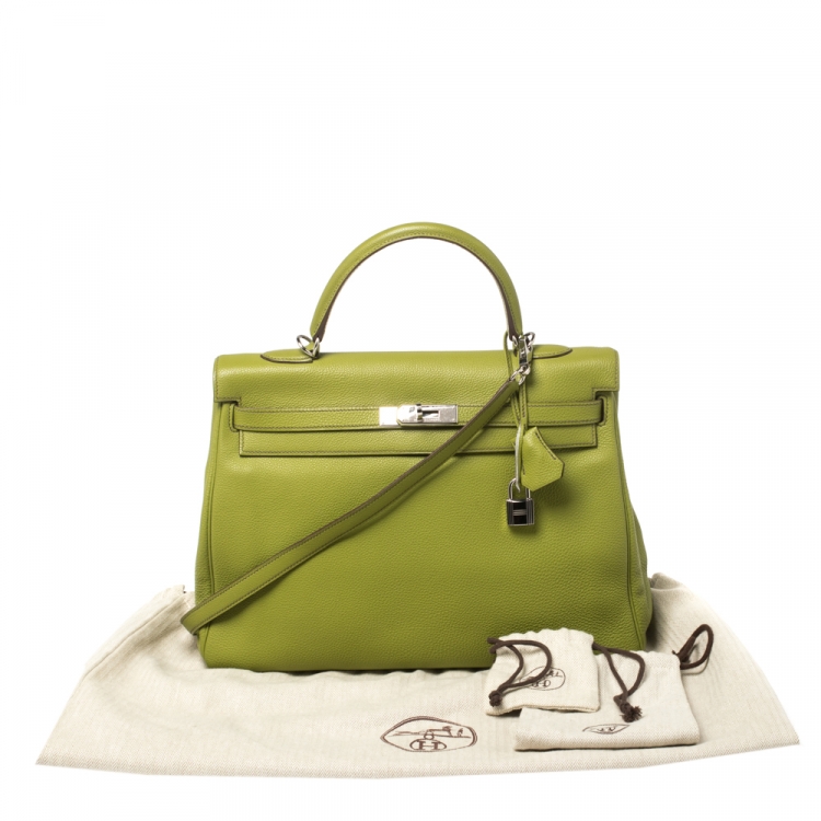 Pre Owned Hermes Apple Green Togo Leather Palladium Hardware Kelly Retourne 35 Bag