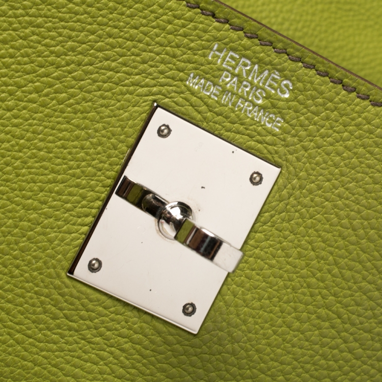 Pre Owned Hermes Apple Green Togo Leather Palladium Hardware Kelly Retourne 35 Bag