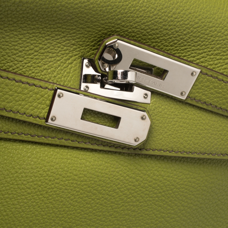 Pre Owned Hermes Apple Green Togo Leather Palladium Hardware Kelly Retourne 35 Bag