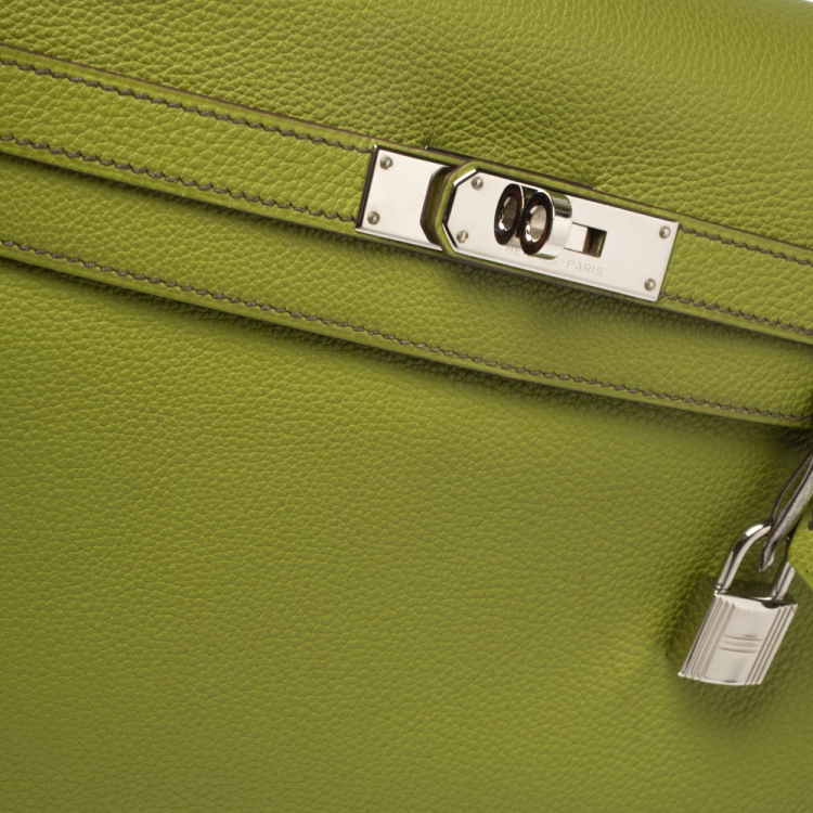 Pre Owned Hermes Apple Green Togo Leather Palladium Hardware Kelly Retourne 35 Bag