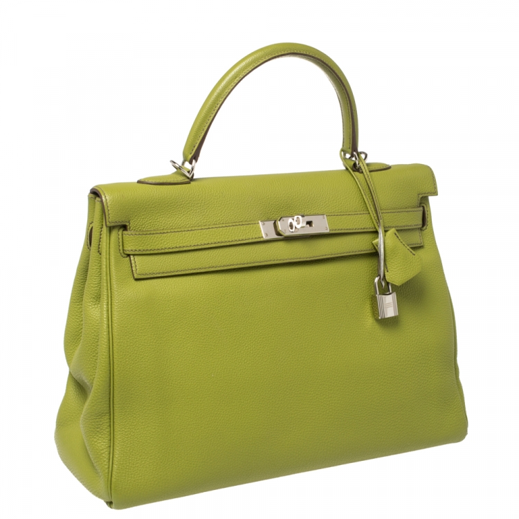 Pre Owned Hermes Apple Green Togo Leather Palladium Hardware Kelly Retourne 35 Bag