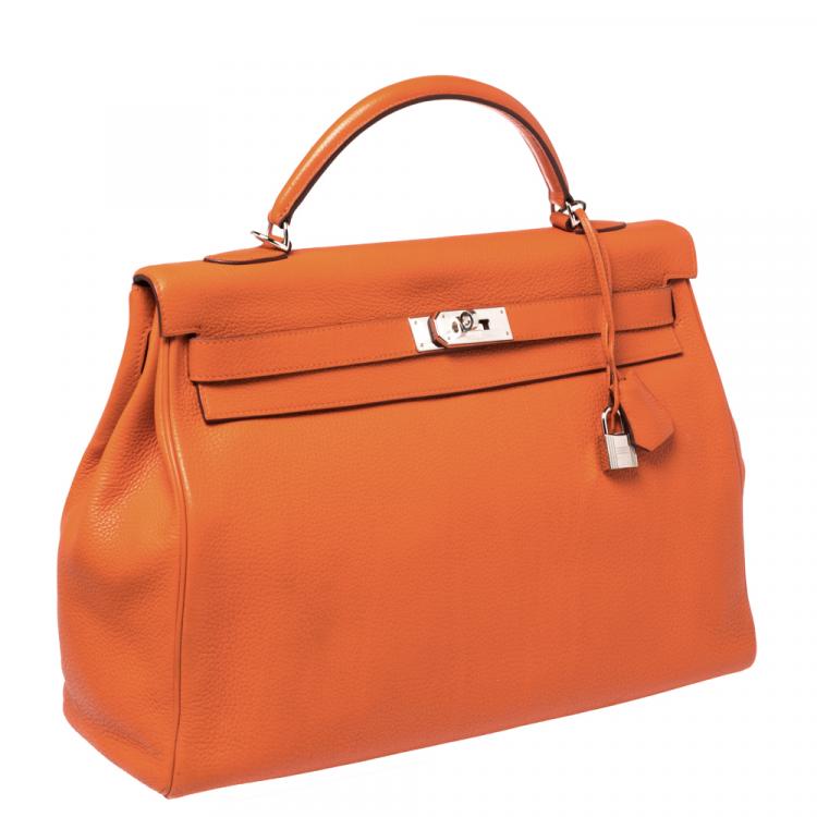 Pre Owned Hermes Orange Clemence Leather Palladium Hardware Kelly Retourne 40 Bag
