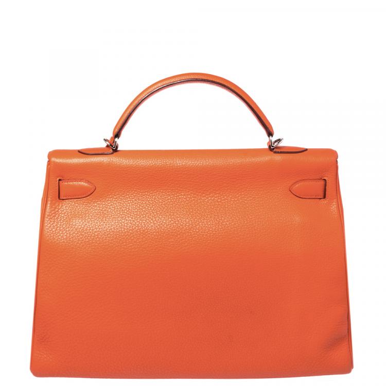 Pre Owned Hermes Orange Clemence Leather Palladium Hardware Kelly Retourne 40 Bag