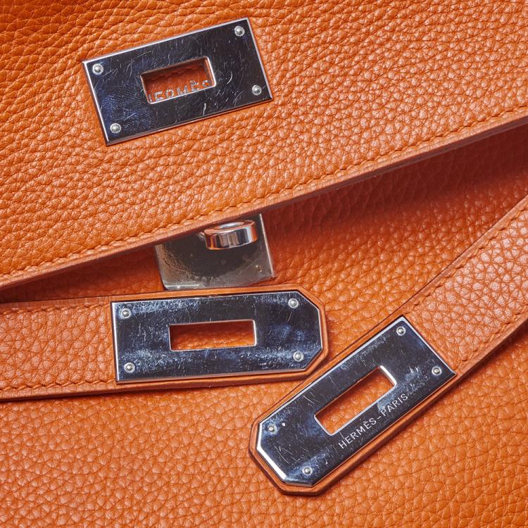 Pre Owned Hermes Orange Clemence Leather Palladium Hardware Kelly Retourne 40 Bag