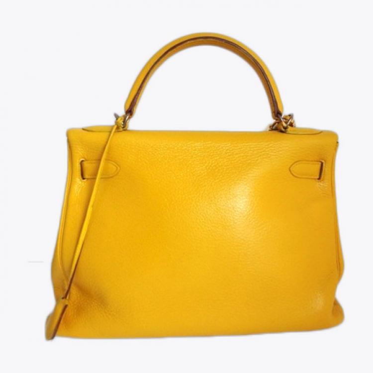 Pre Owned Hermes Kelly 32 Taurillon Clemence in Yellow