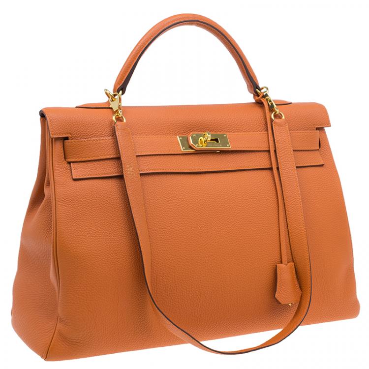 Pre Owned Hermes Orange Togo Leather Kelly 40 Bag