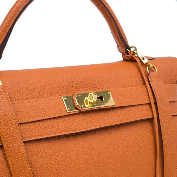 Pre Owned Hermes Orange Togo Leather Kelly 40 Bag