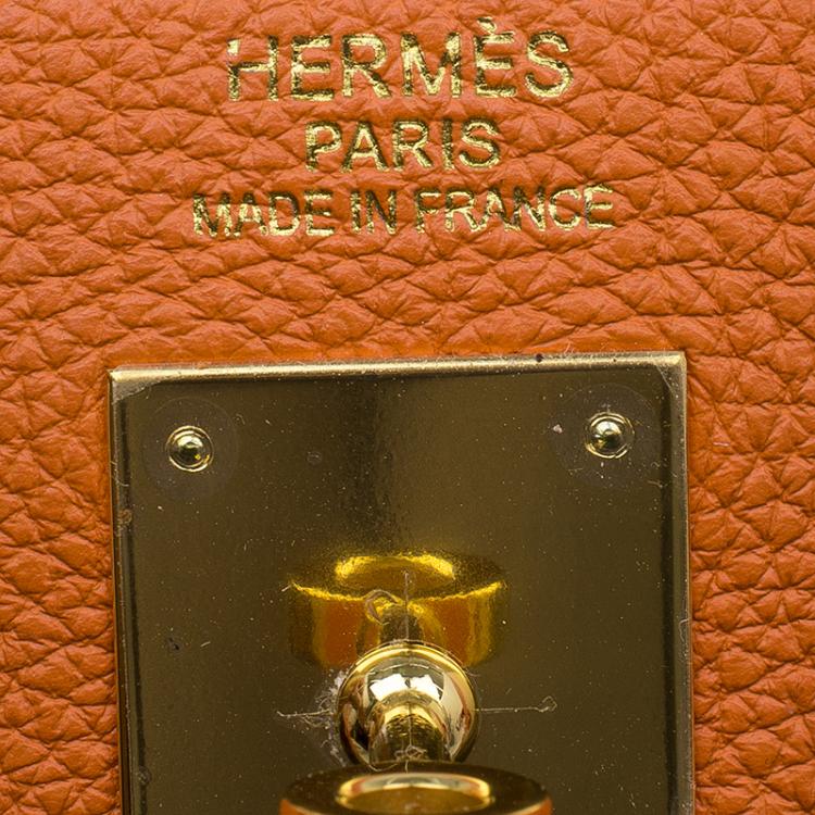 Pre Owned Hermes Orange Togo Leather Kelly 40 Bag