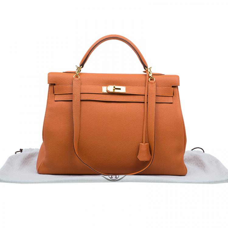 Pre Owned Hermes Orange Togo Leather Kelly 40 Bag
