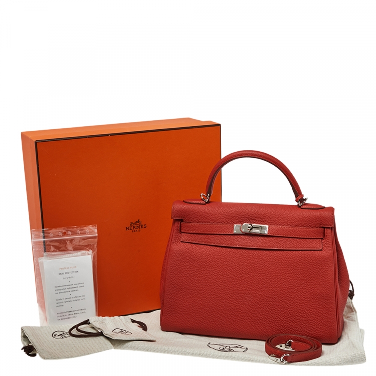 Pre Owned Hermes Rouge Piment Togo Leather Palladium Hardware Kelly Retourne 32 Bag