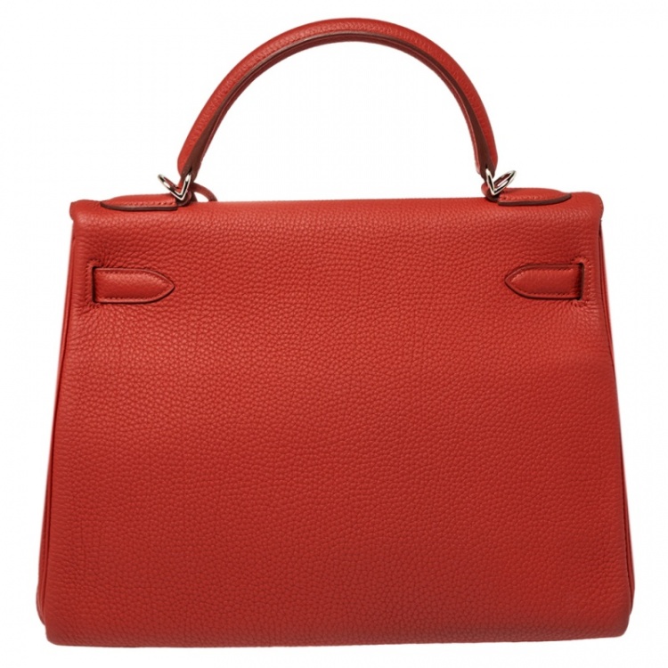 Pre Owned Hermes Rouge Piment Togo Leather Palladium Hardware Kelly Retourne 32 Bag