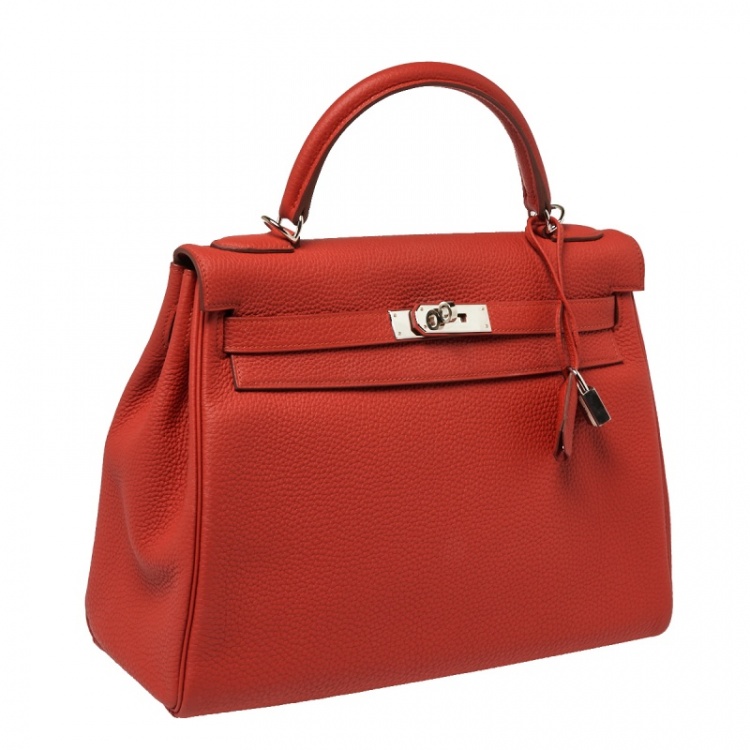 Pre Owned Hermes Rouge Piment Togo Leather Palladium Hardware Kelly Retourne 32 Bag