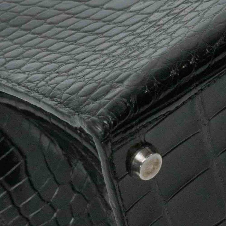 Pre Owned Hermes Black Porosus Crocodile Leather Gold Hardware Kelly Bag