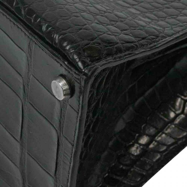 Pre Owned Hermes Black Porosus Crocodile Leather Gold Hardware Kelly Bag