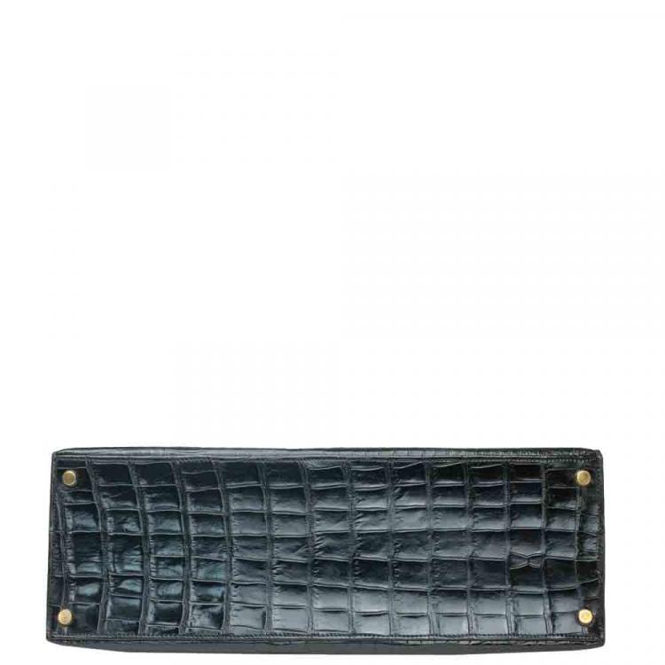 Pre Owned Hermes Black Porosus Crocodile Leather Gold Hardware Kelly Bag