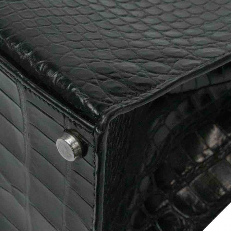 Pre Owned Hermes Black Porosus Crocodile Leather Gold Hardware Kelly Bag