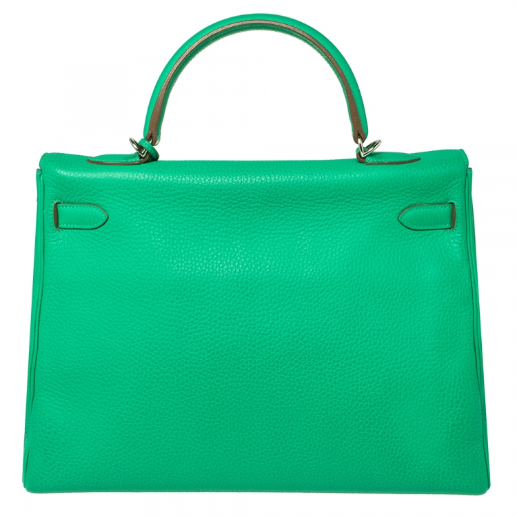 Pre Owned Hermes Menthe Taurillon Clemence Leather Palladium Finished Kelly Retourne 35 Bag