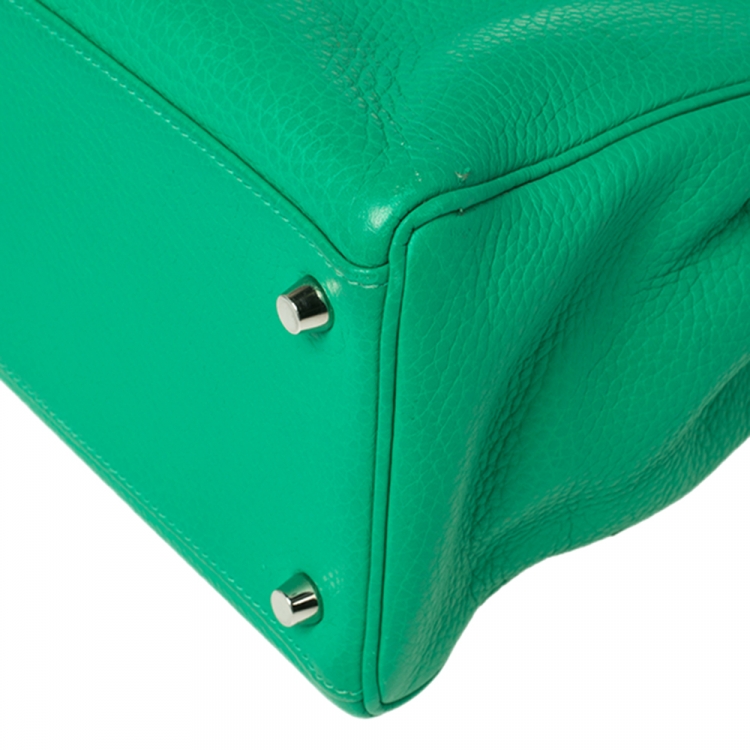 Pre Owned Hermes Menthe Taurillon Clemence Leather Palladium Finished Kelly Retourne 35 Bag
