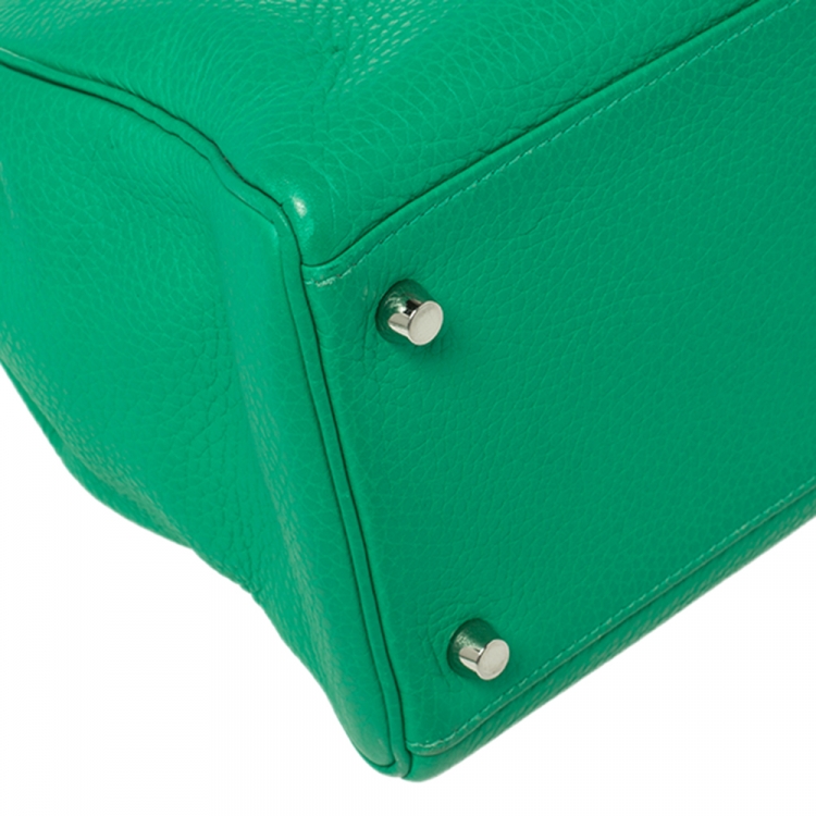 Pre Owned Hermes Menthe Taurillon Clemence Leather Palladium Finished Kelly Retourne 35 Bag