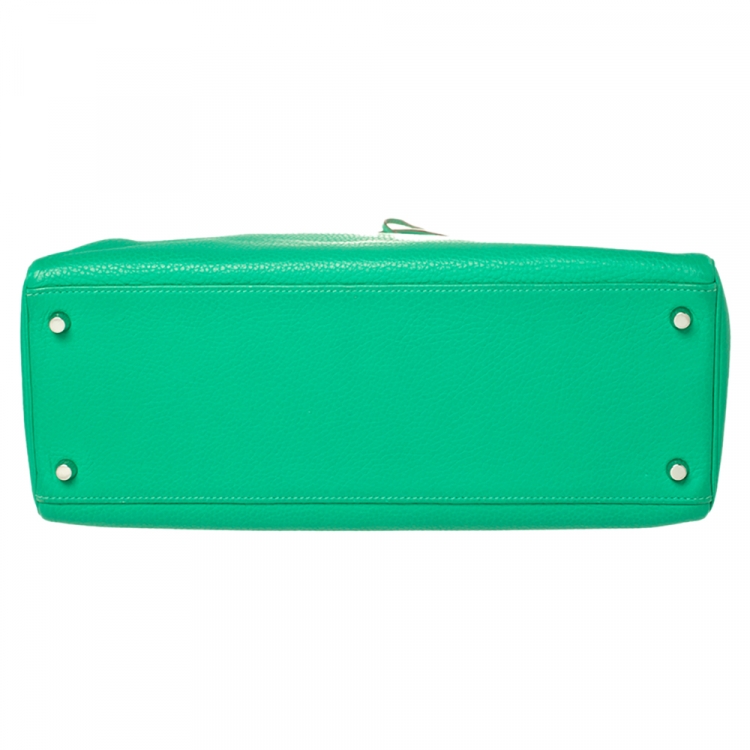 Pre Owned Hermes Menthe Taurillon Clemence Leather Palladium Finished Kelly Retourne 35 Bag