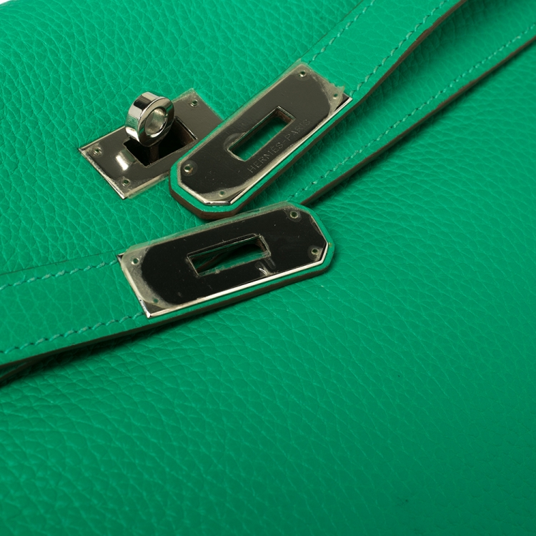Pre Owned Hermes Menthe Taurillon Clemence Leather Palladium Finished Kelly Retourne 35 Bag