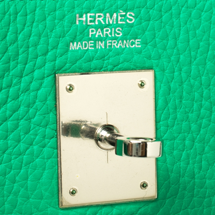 Pre Owned Hermes Menthe Taurillon Clemence Leather Palladium Finished Kelly Retourne 35 Bag