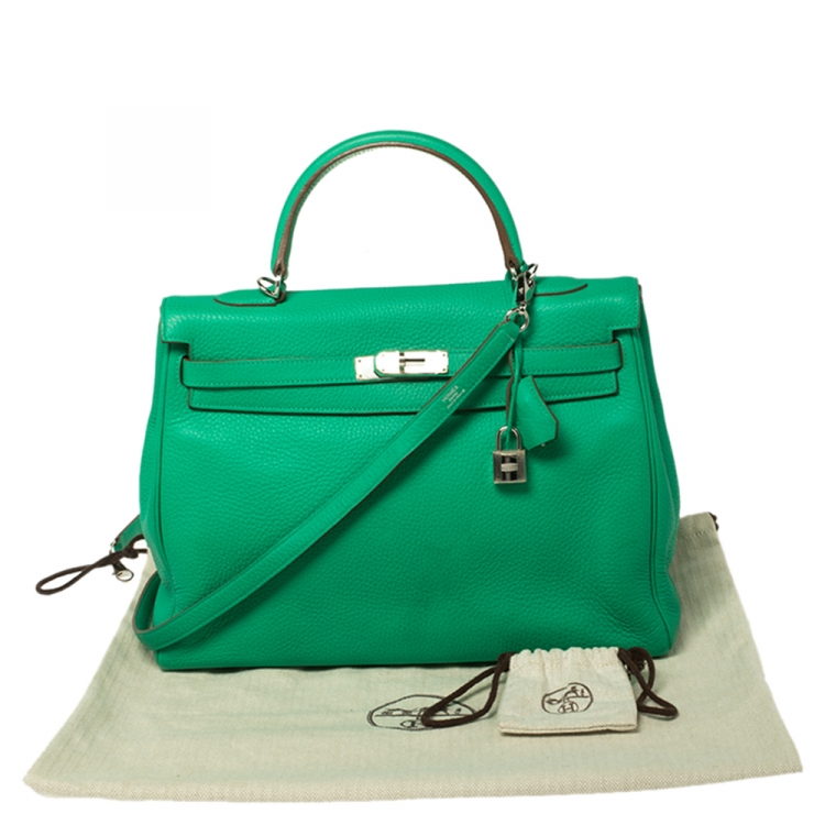 Pre Owned Hermes Menthe Taurillon Clemence Leather Palladium Finished Kelly Retourne 35 Bag