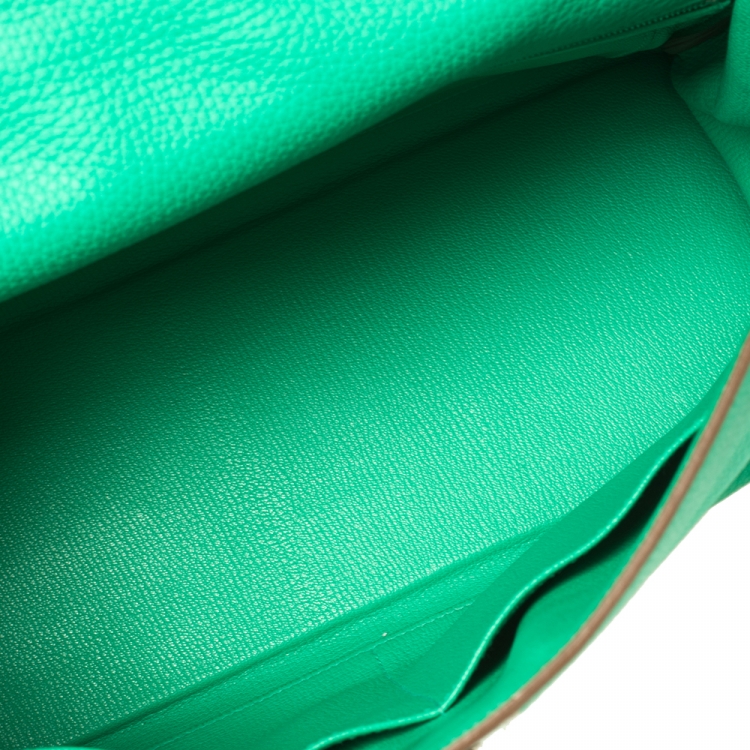 Pre Owned Hermes Menthe Taurillon Clemence Leather Palladium Finished Kelly Retourne 35 Bag