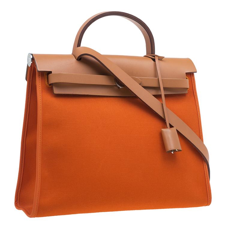 Pre Owned Hermes Brown/Orange Canvas and Leather Herbag Zip PM Bag