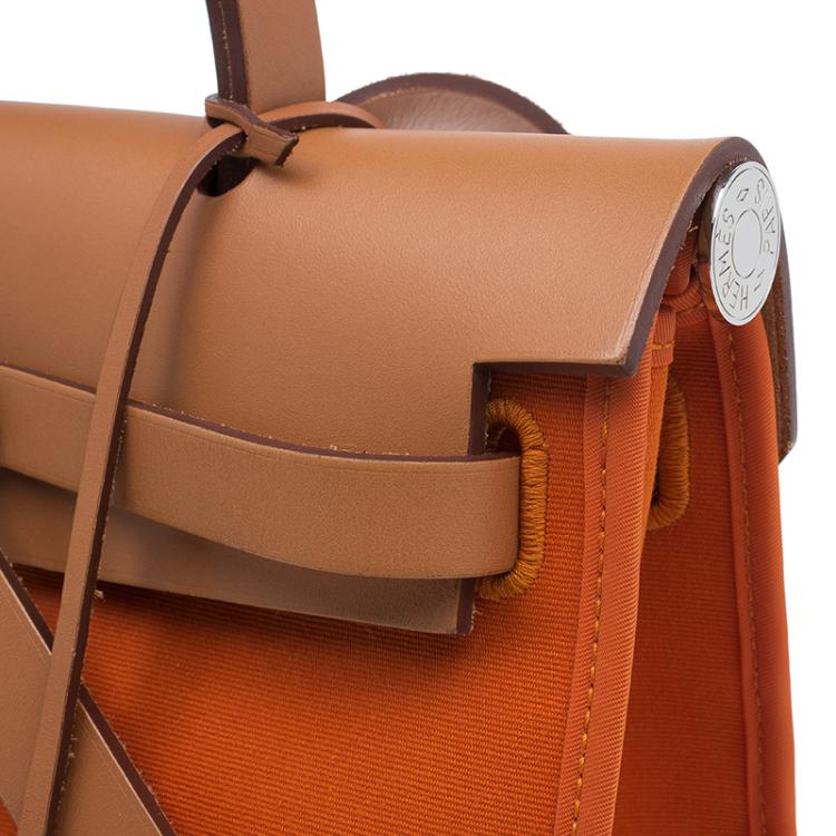 Pre Owned Hermes Brown/Orange Canvas and Leather Herbag Zip PM Bag