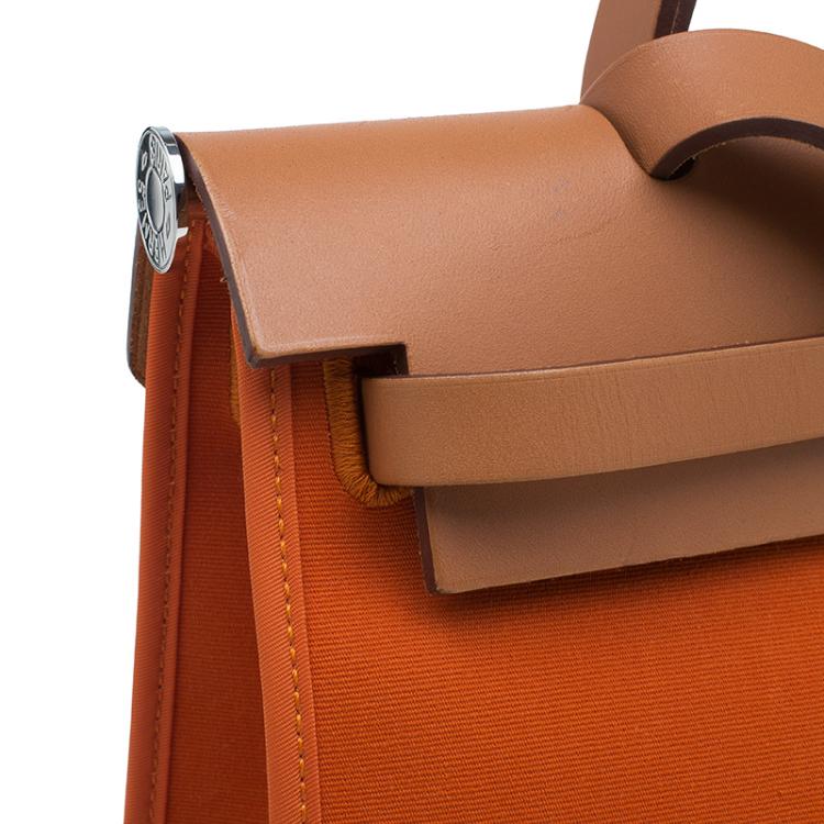 Pre Owned Hermes Brown/Orange Canvas and Leather Herbag Zip PM Bag