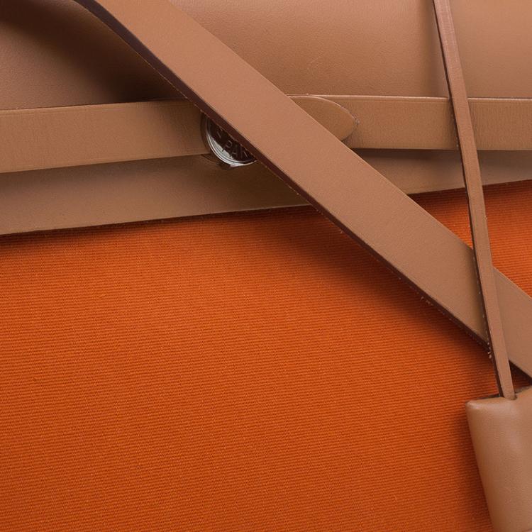 Pre Owned Hermes Brown/Orange Canvas and Leather Herbag Zip PM Bag