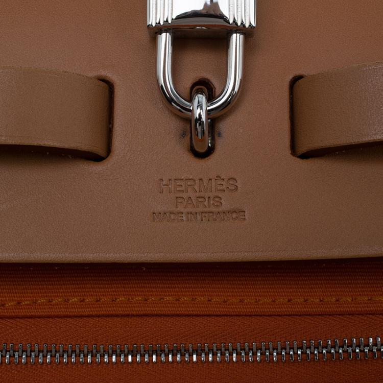 Pre Owned Hermes Brown/Orange Canvas and Leather Herbag Zip PM Bag