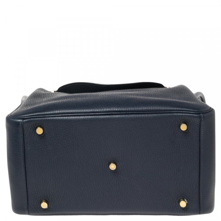 Pre Owned Hermes Blue Nuit Taurillon Clemence Gold Finish Lindy 30 Bag