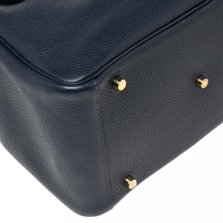 Pre Owned Hermes Blue Nuit Taurillon Clemence Gold Finish Lindy 30 Bag