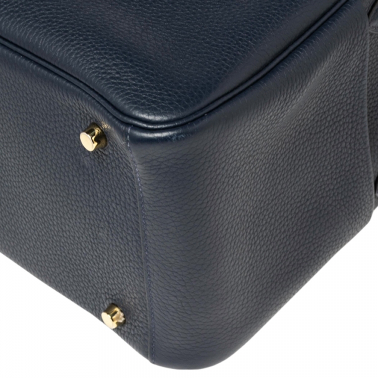 Pre Owned Hermes Blue Nuit Taurillon Clemence Gold Finish Lindy 30 Bag