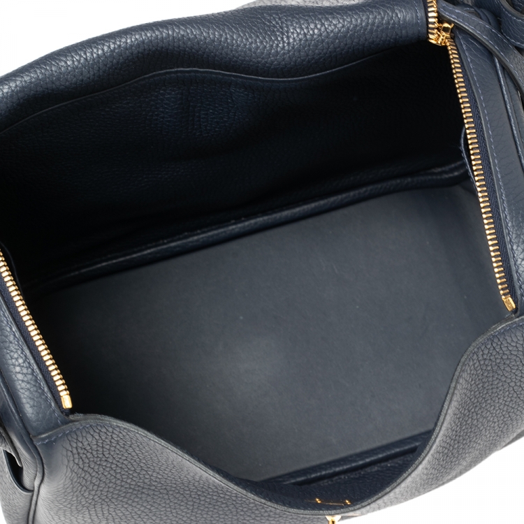 Pre Owned Hermes Blue Nuit Taurillon Clemence Gold Finish Lindy 30 Bag