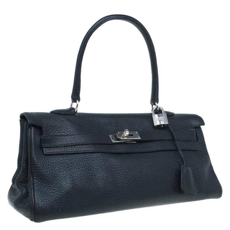 Pre Owned Hermes Black Clemence Leather Paladdium Hardware Shoulder Kelly 42 Bag