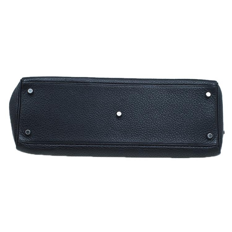 Pre Owned Hermes Black Clemence Leather Paladdium Hardware Shoulder Kelly 42 Bag