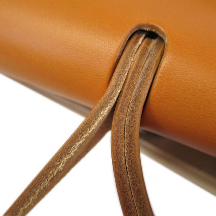 Pre Owned Hermes Tan Leather and Beige Toile Canvas Large Herbag