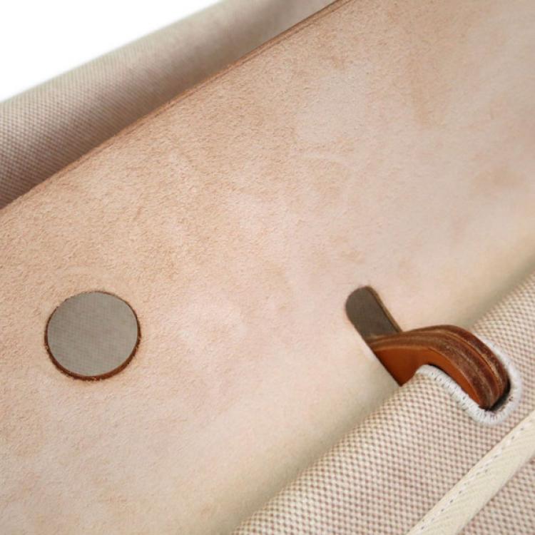 Pre Owned Hermes Tan Leather and Beige Toile Canvas Large Herbag