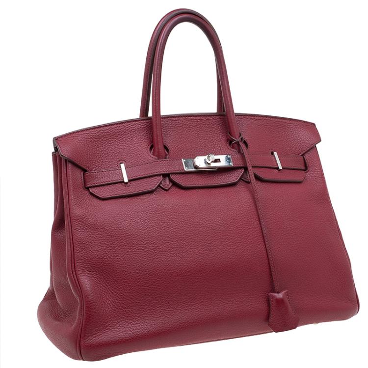 Pre Owned Hermes Burgundy Togo Calfskin Leather Palladium Hardware Birkin 35