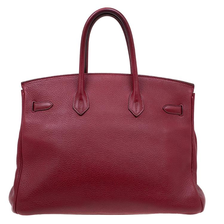 Pre Owned Hermes Burgundy Togo Calfskin Leather Palladium Hardware Birkin 35
