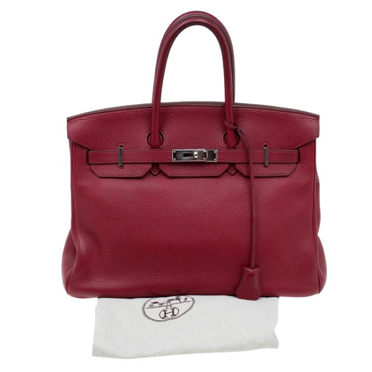 Pre Owned Hermes Burgundy Togo Calfskin Leather Palladium Hardware Birkin 35