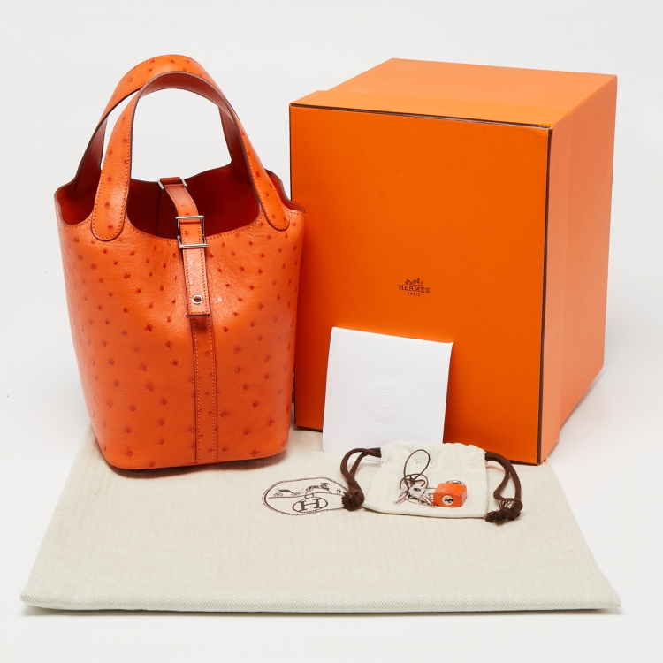 Pre Owned Hermès Tangerine Ostrich Picotin Lock 18 Bag