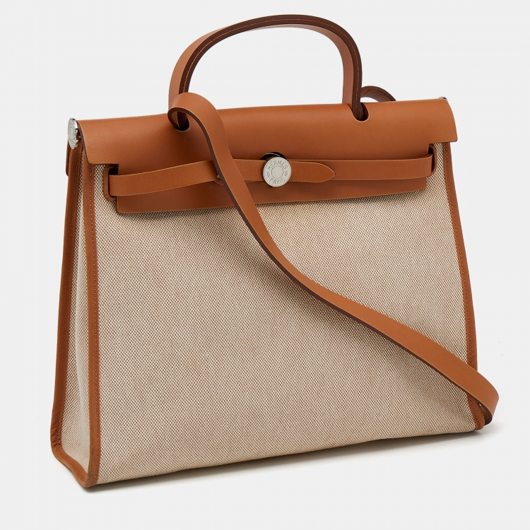 مملوكة مسبقًا Hermes Naturel Vache Hunter Leather And Toile Canvas Herbag Zip 31 Bag