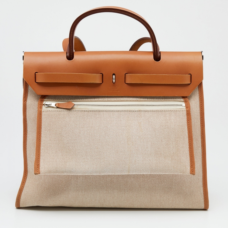 مملوكة مسبقًا Hermes Naturel Vache Hunter Leather And Toile Canvas Herbag Zip 31 Bag