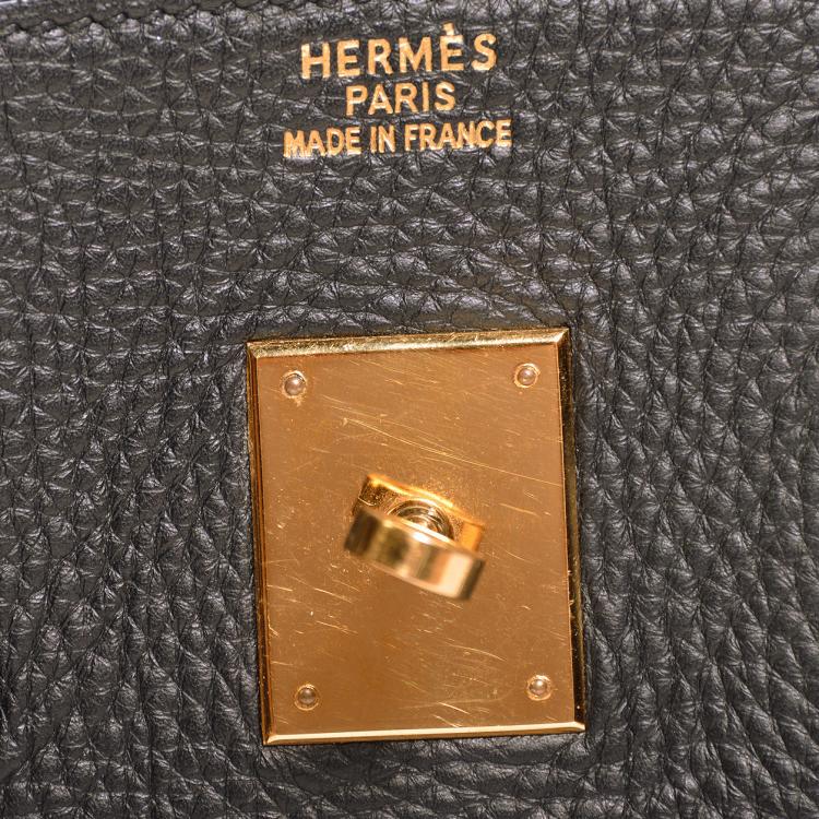 Pre Owned Hermes Noir Taurillon Clemence Leather Gold Hardware Birkin 35 Bag
