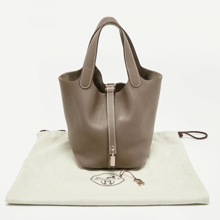 Pre Owned Hermes Etoupe Taurillon Clemence Leather Picotin Lock 18 Bag