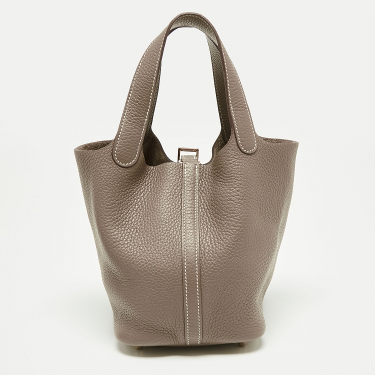 Pre Owned Hermes Etoupe Taurillon Clemence Leather Picotin Lock 18 Bag